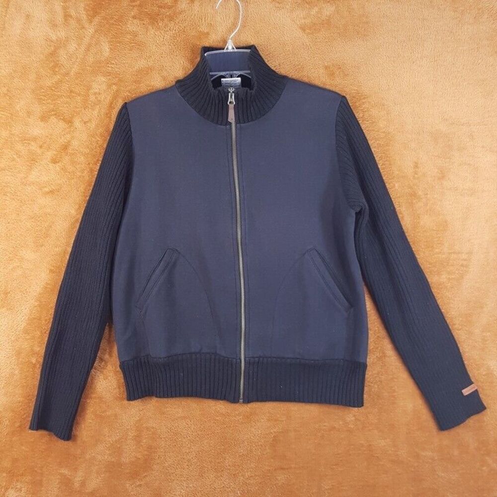 Vintage COLUMBIA Womens Jacket Large Black Zip Up Sweater Sleeve Fleece Lined